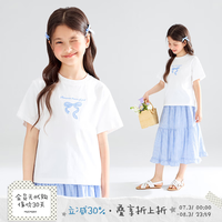MUCMUKN sorona光盾凉感 蝴蝶结短袖t恤透气格纹腰裙女童 T恤M52XT3857A白色 110 cm