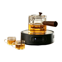 忆壶茶 玻璃煮茶壶套装 550ml红檀木侧把壶+黑色电陶炉+两杯