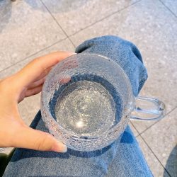 锤纹把杯冰川杯早餐牛奶杯咖啡杯办公室夏季圆形玻璃水杯