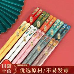 高档国潮风防霉防潮无漆无蜡耐高温网红轻奢合金筷子加用筷子防滑