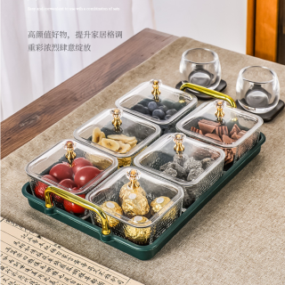 玻璃大号碗带盖高颜值餐具新款高档碟盘子家用水果碟分格盘精致感