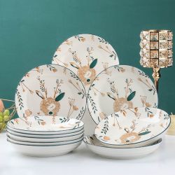一鹿有你餐具8英寸6/8只装家用汤碗菜盘米饭碗大鱼盘餐具圆水果碟