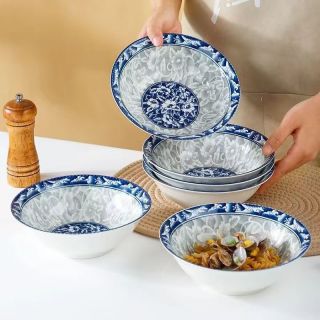 8只装青花瓷7英寸面碗高温釉下彩陶瓷中式复古风螺蛳粉碗斗笠碗