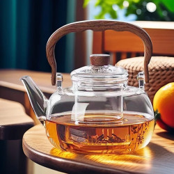 （透明五指）大容量高硼硅耐热玻璃煮茶壶新款树脂提梁泡茶壶