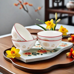 平安喜乐 6英寸螺纹面碗  家用陶瓷餐具 釉下彩