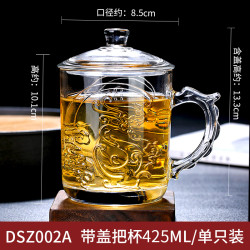 LUSCANA 龙年主人杯玻璃茶杯家用大容量带盖耐热加厚茶水杯家用透明喝水杯