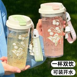 高颜值水杯2024女生吸管塑料杯咖啡杯便携高颜值网红学生双饮杯