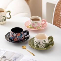 福花韵 复古原创设计陶瓷杯碟高级咖啡杯生日礼物送女客户杯子拿铁杯高颜