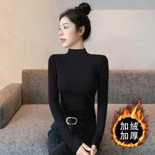 半高领打底衫女保暖加绒加厚秋冬新款罗纹内搭长袖高级感修身上衣