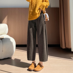 毛呢裤子女加绒加厚高腰秋冬季新款宽松休闲弯刀裤显瘦垂感萝卜裤