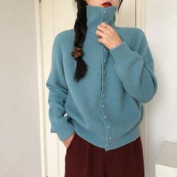 高领针织开衫女2026新款季新款复古韩系慵懒风高级感加厚毛衣外套