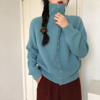 高领针织开衫女2026新款季新款复古韩系慵懒风高级感加厚毛衣外套