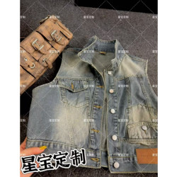 新款复古休闲复古做旧百搭牛仔马甲港风显瘦0026牛仔衣