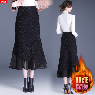 小香风亮丝加厚加绒高腰显瘦半身裙女2025秋冬季鱼尾裙垂坠包臀裙