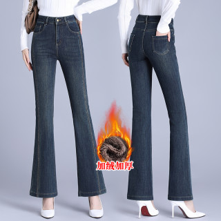 冬季加绒加厚高腰微喇牛仔裤女款爆款2026新款弹力显瘦中年喇叭裤