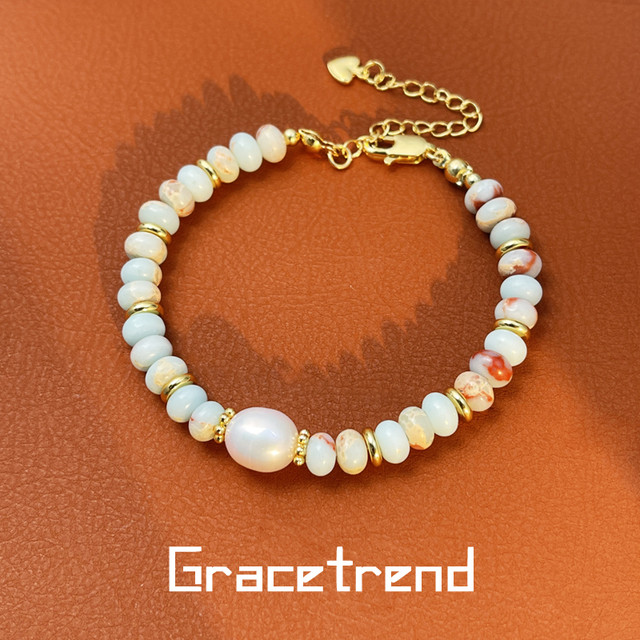 Grace trend天然淡水珍珠手串轻奢多巴胺寿山石手链气质 D-158