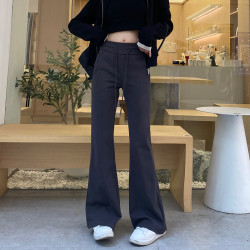 灰色运动裤女春秋冬加绒加厚小个子微喇阔腿裤低腰宽松喇叭卫裤