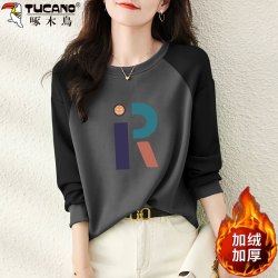 啄木鸟 纯棉洋气加绒加厚卫衣女秋冬百搭休闲减龄宽松拼接上衣外穿