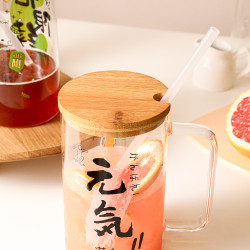 3點1刻 元气满满 无限续杯 1000ML大容量把手杯 竹盖