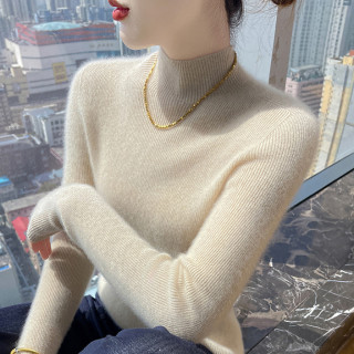 高档正品纯色羊毛衫女士无缝一线成衣半高领毛衣女修身内搭打底衫