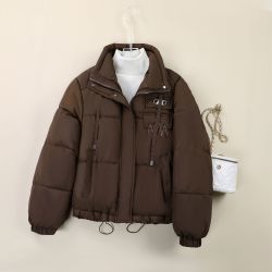 新款冬季棉服女短款修身显瘦小香风立领时尚休闲加厚下摆抽绳外套