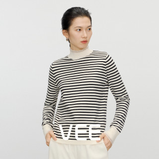 VEE 时尚百搭针织衫女新款条纹花边领套头毛衣上衣