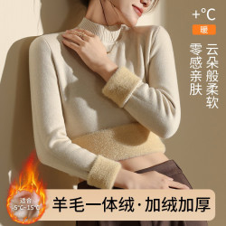 加绒加厚羊毛毛衣小立领保暖内搭冬季百搭防寒发热针织亲肤女士
