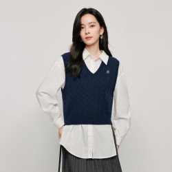 茵曼 梦幻马甲女款宽松V领短款针织马甲背心百搭毛衣