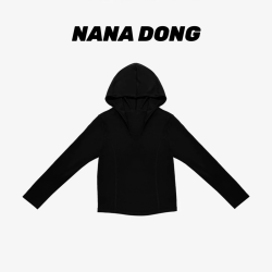 美亚恩 NANA连帽纯色鱼骨拼接长袖T恤正肩秋季设计款小众别致A0842