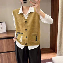 V领马甲女洋气2026春秋新款韩版单排扣口袋宽松无袖针织衫马夹潮
