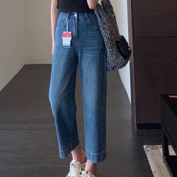 2025早秋款四面弹高腰显瘦软阔腿牛仔裤女宽松小个子九分直筒裤子