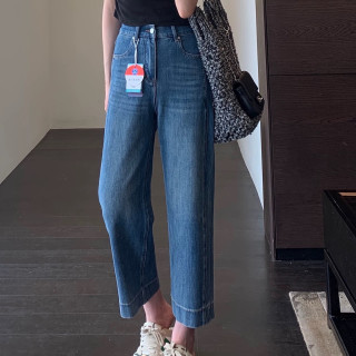 2025早秋款四面弹高腰显瘦软阔腿牛仔裤女宽松小个子九分直筒裤子