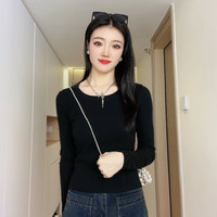 新款短袖修身显瘦U领露锁骨长袖t恤德绒打底衫女内搭秋冬时尚