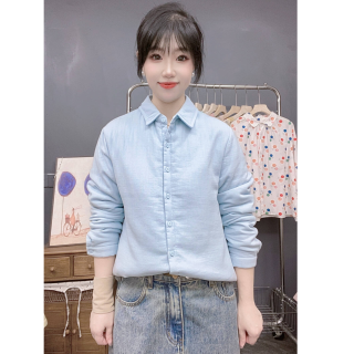 2025秋冬新款 文艺纯色百搭双层棉纱全棉宽松休闲保暖棉衣棉服女