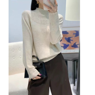 钩花纯色烫钻半高领2025冬季针织衫打底衫女款毛衣1480