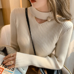 半高领针织衫女新款外穿设计感打底衫秋冬内搭毛衣洋气百搭一体
