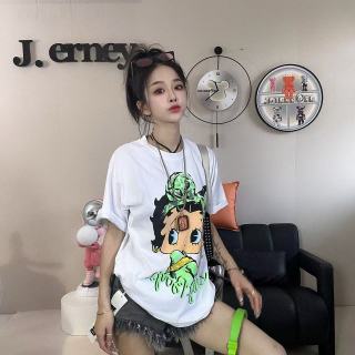 2026春夏圆领潮牌重工亮片卡通百搭印花宽松T恤短袖上衣休闲女孩