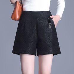 2025秋冬女新款阔腿短裤高腰松紧大码亮丝显瘦宽松时尚百搭外穿裤
