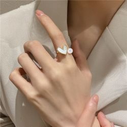 艾诗娜天然淡水珍珠女款爱心贝壳指环戒指