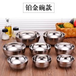凯旺铁碗隔热碗不锈钢可爱防摔面碗个性迷你双层汤碗成人食堂铂金