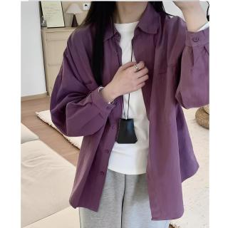 春夏薄款气质新款宽松休闲紫色长袖衬衫女外穿通勤百搭上衣基础款