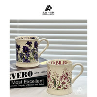 中古风陶瓷花卉复古马克杯古典家用马克杯咖啡杯水杯