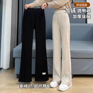 加绒加厚微喇毛呢裤子女2025新款秋冬高腰显瘦弹力保暖羊绒喇叭裤