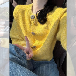 溥畔 软糯高级感宽松针织开衫2024女秋冬奶呼呼短款慵懒风毛衣外套