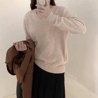 秋冬韩版气质显瘦外穿内搭打底衫V领百搭纯色套头毛衣长袖女上衣