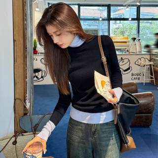 2025年新款秋冬季洋气高领毛衣女修身显瘦百搭气质撞色针织打底衫