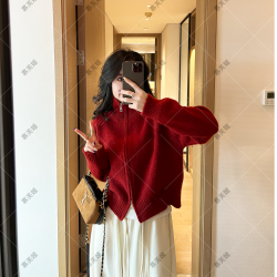 2026慵懒风毛衣外套女新款新款韩系简约宽松立领拉链针织开衫上衣