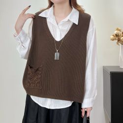 时髦洋气针织马夹春秋新款女款百搭时尚宽松马甲休闲无袖外穿上衣