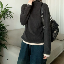 美亚恩 NANA热奶绒中高领！ 秋冬保暖套头假两件设计感长袖打底衫A0546