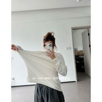 慵懒风秋季长款百搭宽松上衣长袖打底圆领显瘦